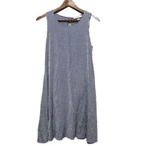 Jamie & Layla Stripe Swing Dress Womens Petite Blue White Excellent Sleeveless
